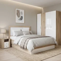 Camera da letto matrimoniale completa rovere bianco lucido Volterra