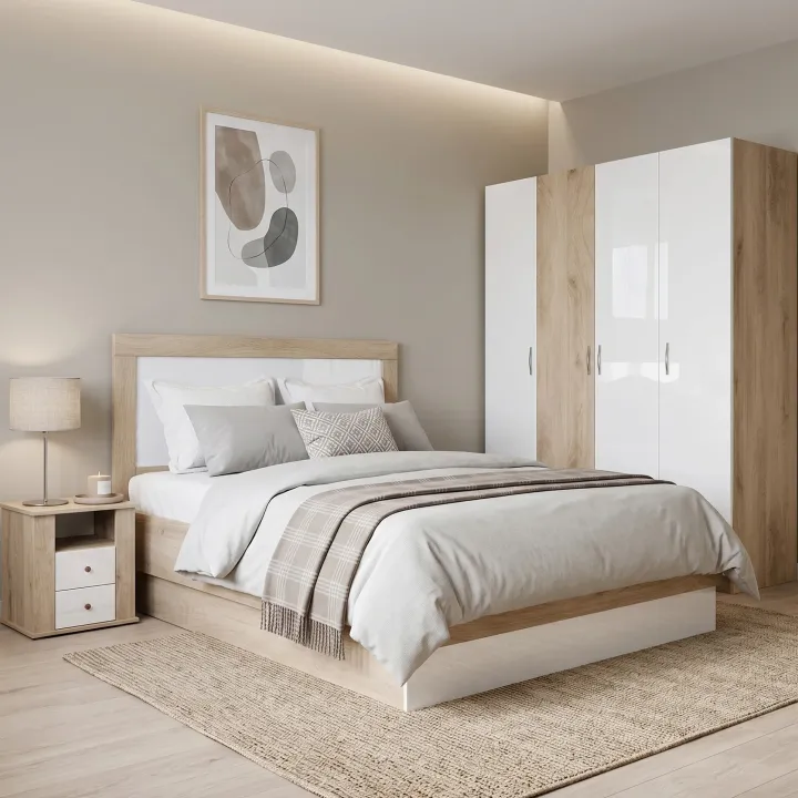Camera da letto matrimoniale completa rovere bianco lucido Volterra