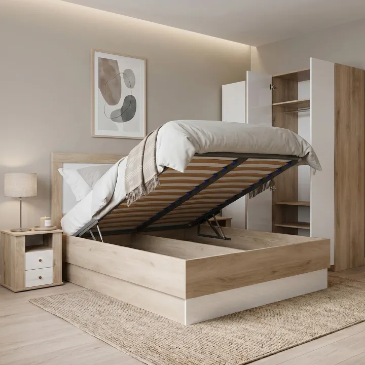 Camera da letto matrimoniale completa rovere bianco lucido Volterra