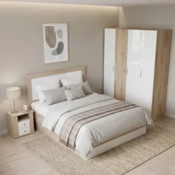 Camera da letto matrimoniale completa rovere bianco lucido Volterra