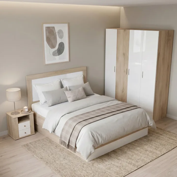 Camera da letto matrimoniale completa rovere bianco lucido Volterra