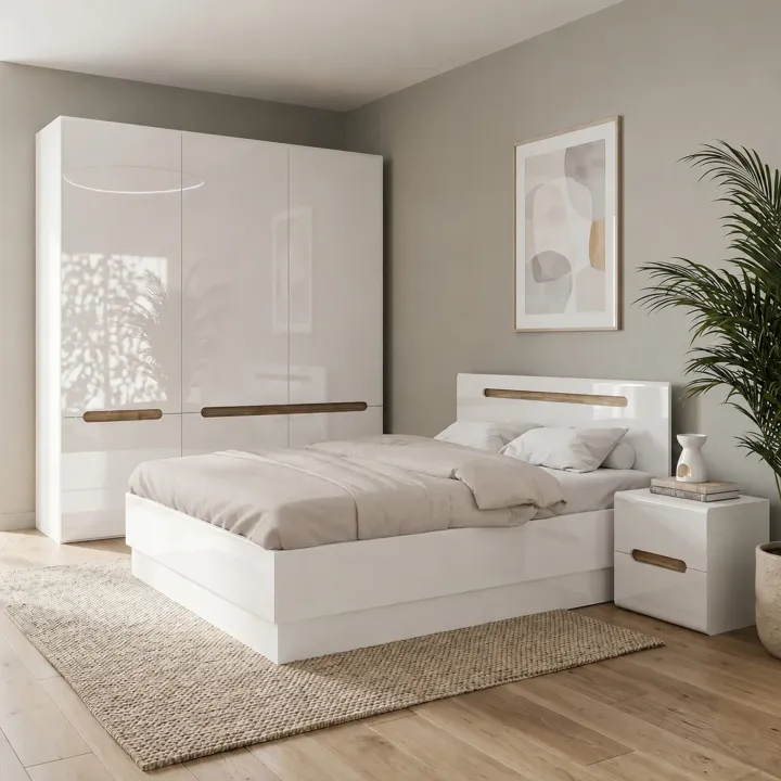 Camera da letto matrimoniale completa bianco lucido noce Biancastagno