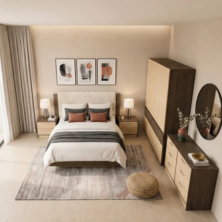 Camera da letto matrimoniale completa rovere chiaro e rovere scuro Pitigliano