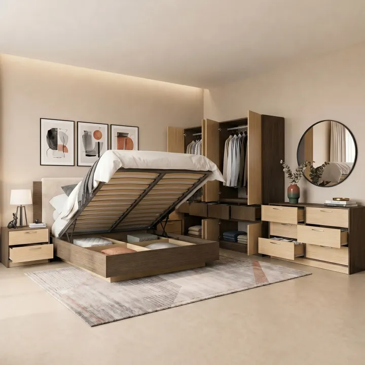 Camera da letto matrimoniale completa rovere chiaro e rovere scuro Pitigliano