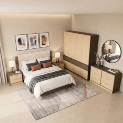 Camera da letto matrimoniale completa rovere chiaro e rovere scuro Pitigliano