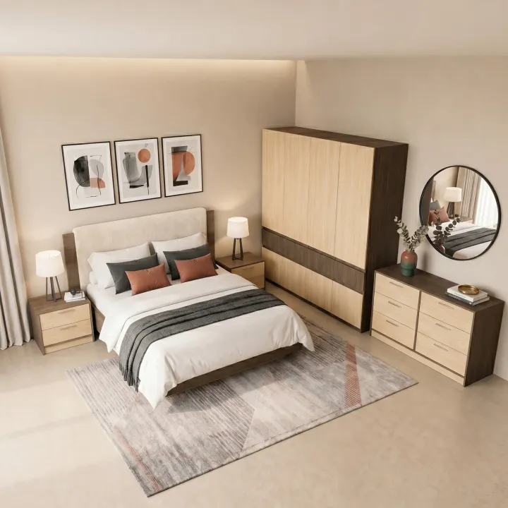 Camera da letto matrimoniale completa rovere chiaro e rovere scuro Pitigliano