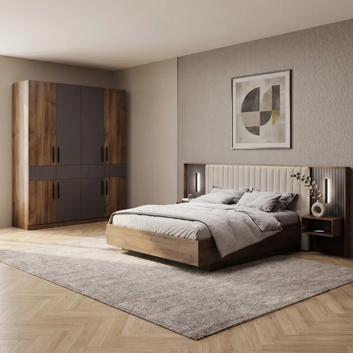 Camera da letto matrimoniale completa noce antracite Onice