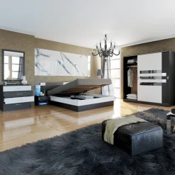 Camera da letto moderna completa matrimoniale nero bianco lucido Dallas