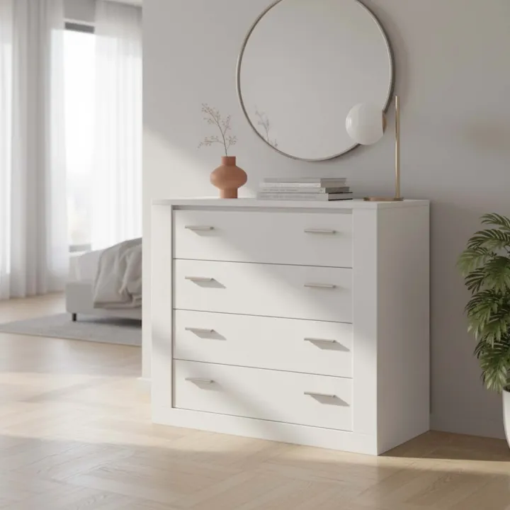 Cassettiera moderna 100x90h 4 cassetti cm bianco opaco Ombra