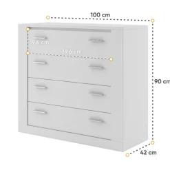 Cassettiera moderna 100x90h 4 cassetti cm bianco opaco Ombra