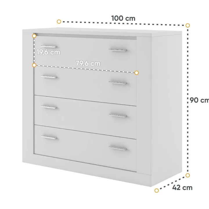 Cassettiera moderna 100x90h 4 cassetti cm bianco opaco Ombra