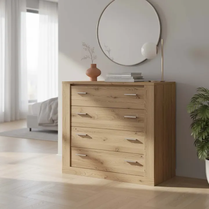 Cassettiera moderna 100x90h cm 4 cassetti rovere rustico Ombra