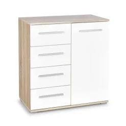 Cassettiera 77x82h cm 4 cassetti 1 anta moderna bianca rovere Viki