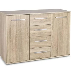Cassettiera 116x82h cm 4 cassetti 2 ante moderna rovere Viki