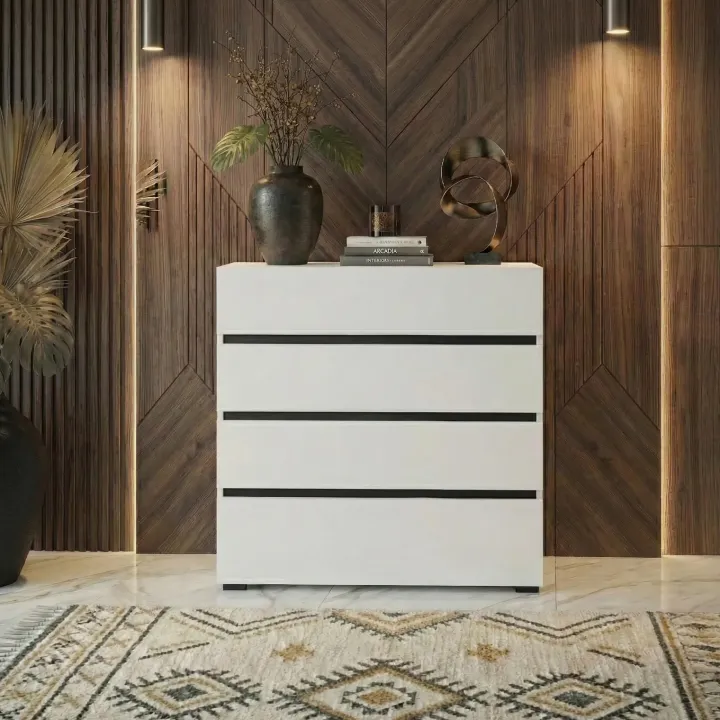 Cassettiera 80x85h cm 4 cassetti bianco opaco Lolla
