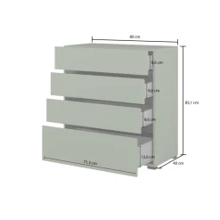 Cassettiera 80x85h cm 4 cassetti bianco opaco Lolla