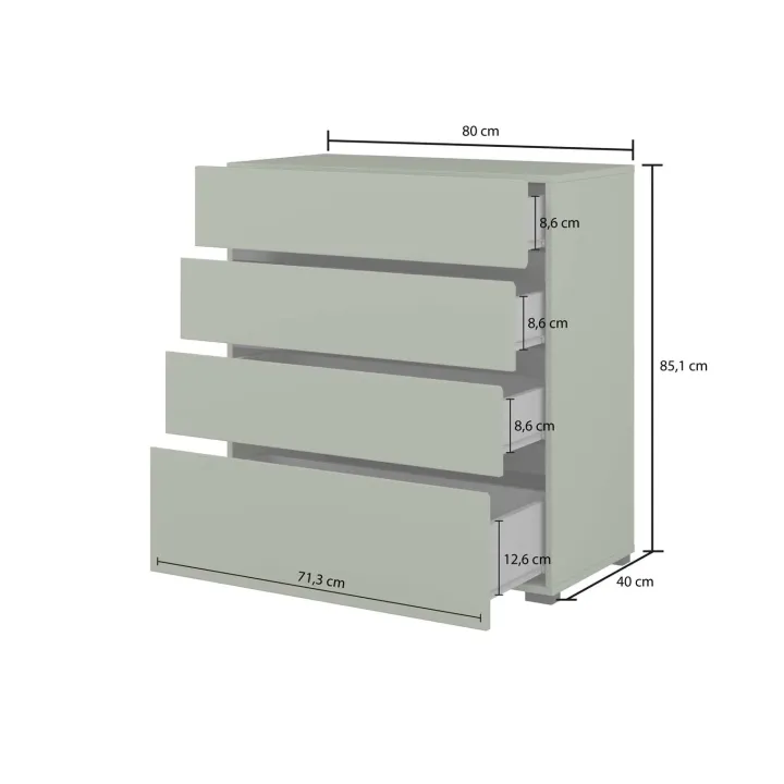 Cassettiera 80x85h cm 4 cassetti bianco opaco Lolla