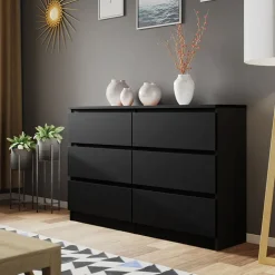 Cassettiera 120x77h cm 6 cassetti moderna nero Rotterdam