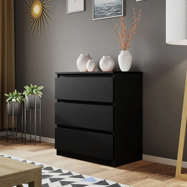 Cassettiera 70x77h cm 3 cassetti moderna nero Rotterdam