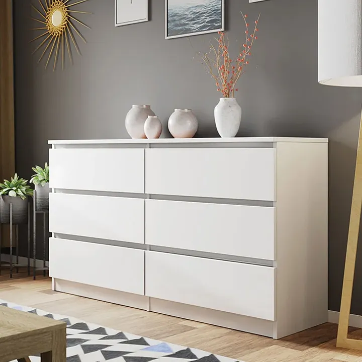 Cassettiera 139x77h cm 6 cassetti moderna bianco Rotterdam