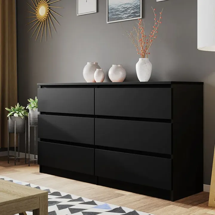 Cassettiera 139x77h cm 6 cassetti moderna nero Rotterdam