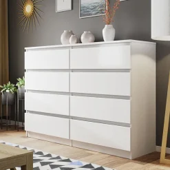Cassettiera 139x100h cm 8 cassetti moderna bianco Rotterdam