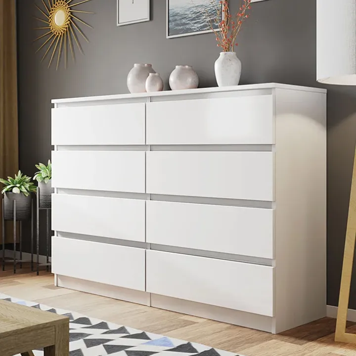Cassettiera 139x100h cm 8 cassetti moderna bianco Rotterdam