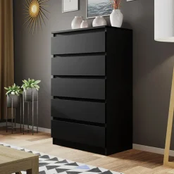 Cassettiera 70x112h cm 5 cassetti moderna nero Rotterdam