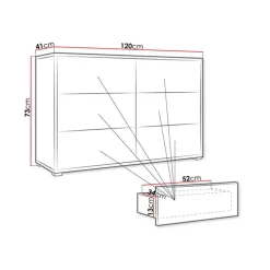 Cassettiera 120x73h cm 6 cassetti moderna bianco Eindhoven