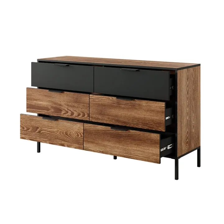 Cassettiera 137x82h cm 6 cassetti quercia nero Smooty