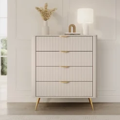 Cassettiera 88x101h cm 4 cassetti soggiorno beige cannettato Ramis