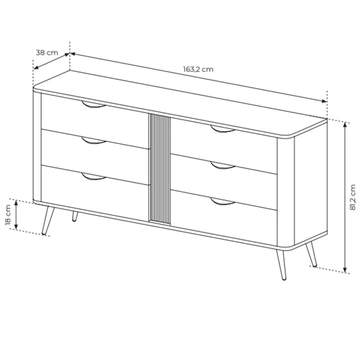 Cassettiera 163x81h cm 6 cassetti soggiorno wengè nero Vesper
