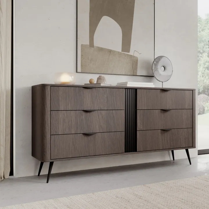 Cassettiera 163x81h cm 6 cassetti soggiorno wengè nero Vesper