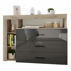 Cassettiera 120x90h cm con vani a giorno rovere antracite lucido Senna