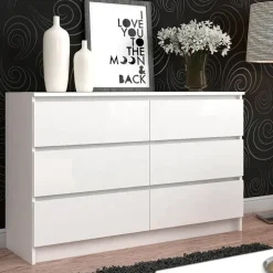 Cassettiera 120x77h cm moderna 6 cassetti bianco Living