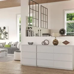 Cassettiera 120x77h cm moderna 6 cassetti bianco Living