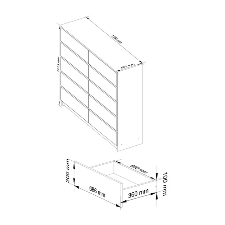 Cassettiera 140x120h cm moderna 10 cassetti bianco Living
