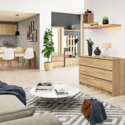 Cassettiera 120x77h cm moderna 6 cassetti rovere Living