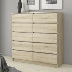 Cassettiera 120x120h cm moderna 10 cassetti rovere Living
