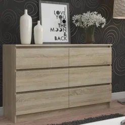 Cassettiera 140x77h cm moderna 6 cassetti rovere Living