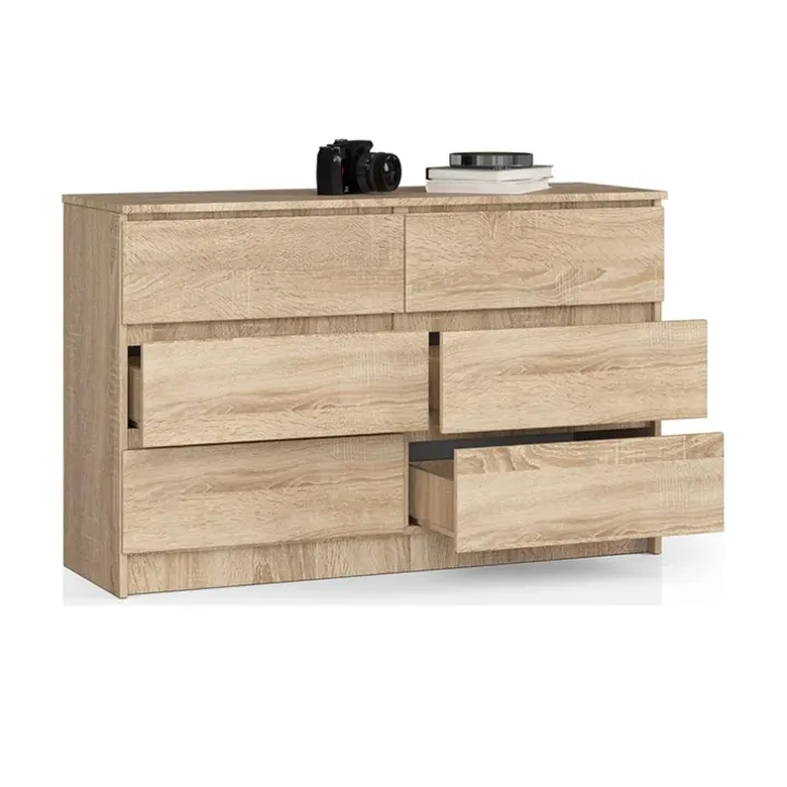 Cassettiera 140x77h cm moderna 6 cassetti rovere Living