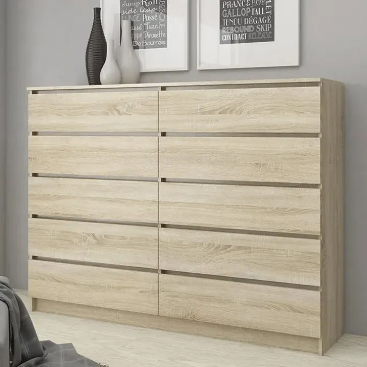 Cassettiera 140x120h cm moderna 10 cassetti rovere Living