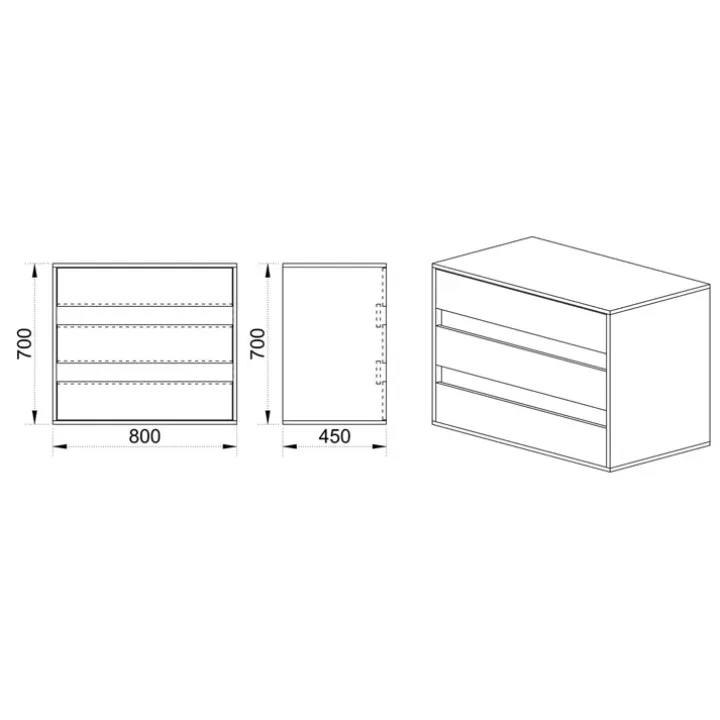 Cassettiera 80x70h cm moderna rovere grigio Altea