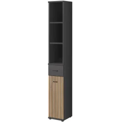 Colonna con libreria 30x203h cm stampa a righe rovere rustico antracite California Gihome®