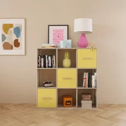 Comò libreria 122x122h cm con cassetti e vani a vista bianco frassinato giallo Bra