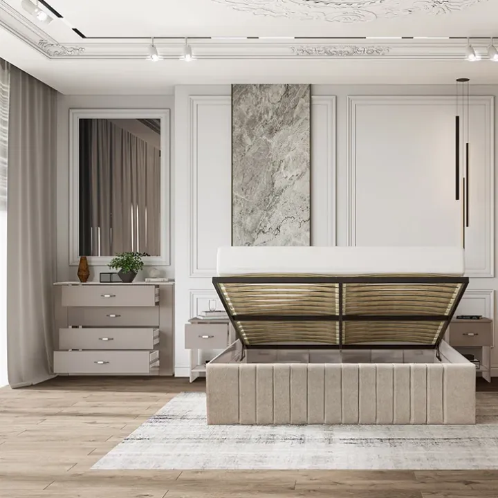Comò moderno 117x92h cm 4 cassetti beige cashmere Emporio