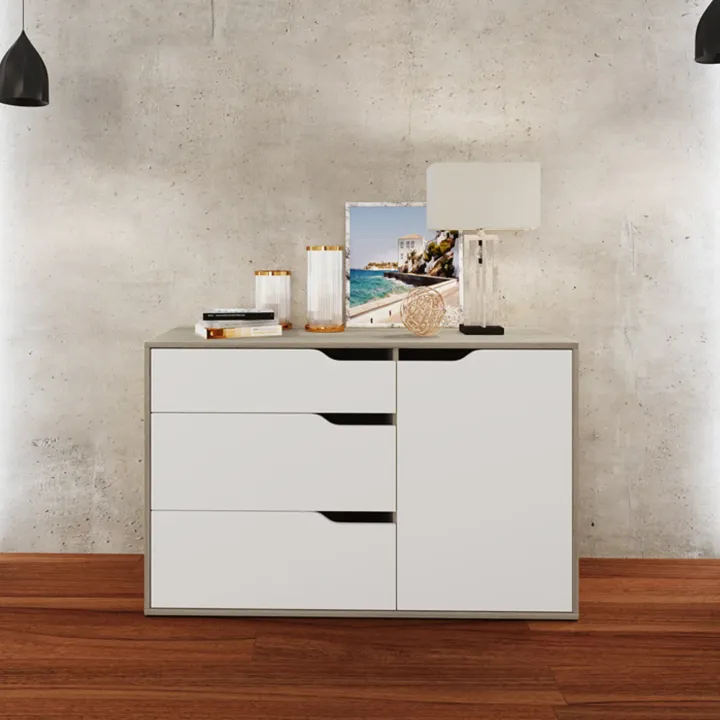 Comò 120x71h cm 1 anta 3 cassetti rovere bianco Varsavia Riga