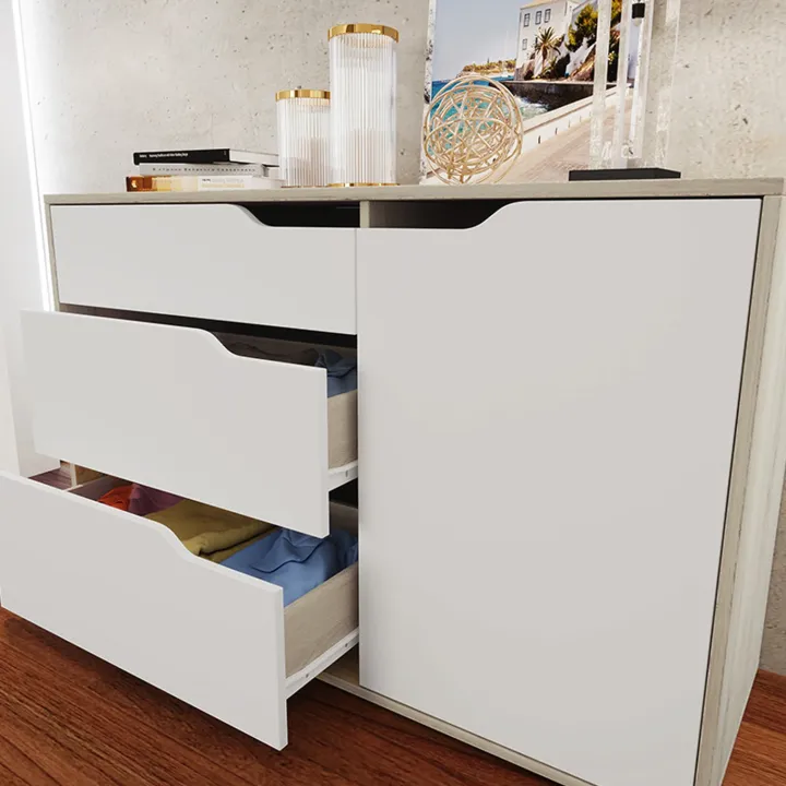 Comò 120x71h cm 1 anta 3 cassetti rovere bianco Varsavia Riga