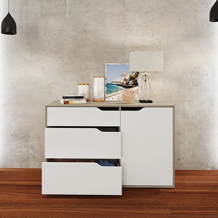 Comò 120x71h cm 1 anta 3 cassetti rovere bianco Varsavia Riga
