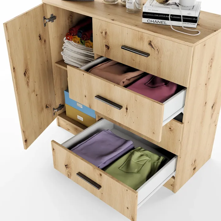 Comò 100x91h cm 1 anta con cassetti rovere rustico Piero